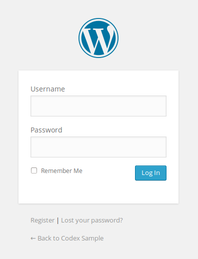 Login screen for WordPress