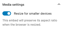 Resize option toggled on in embed block settings