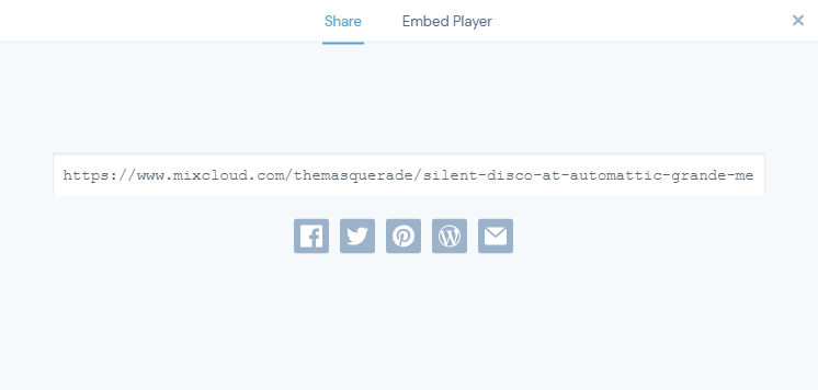 Mixcloud share link modal