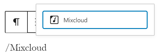 Mixcloud embed in WordPress editor using the shortcut inserter