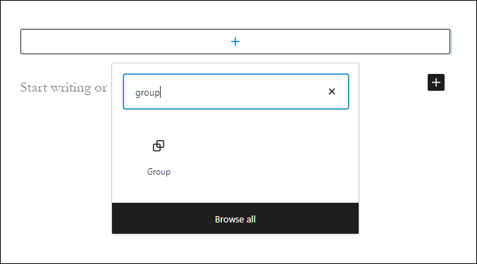 Adding the group block to a post or page