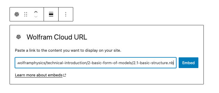 Embed option for the Wolfram block to paste the URL.