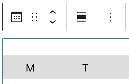 Block toolbar in the Calendar block