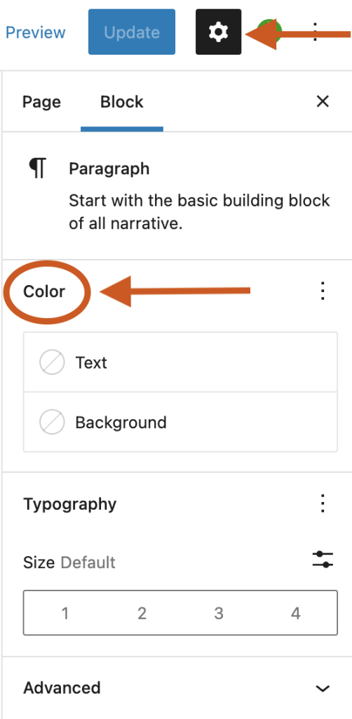 How to access colour controls for blocks