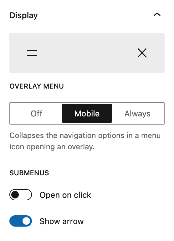 Display options on the Navigation block