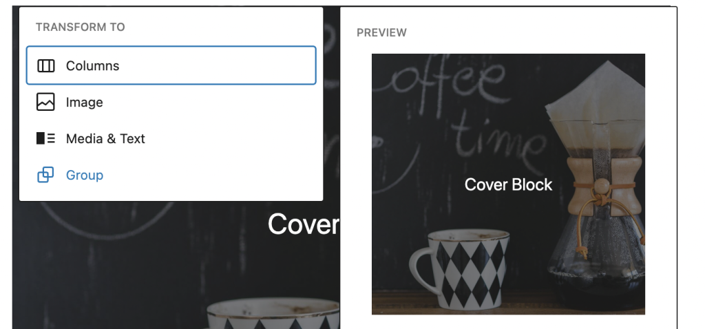 How to transform a cover block to a different block.