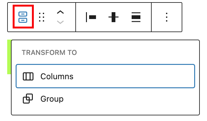 "Transform to" option for the buttons block