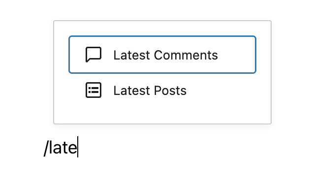 Adding the Latest Comments block using keyboard input