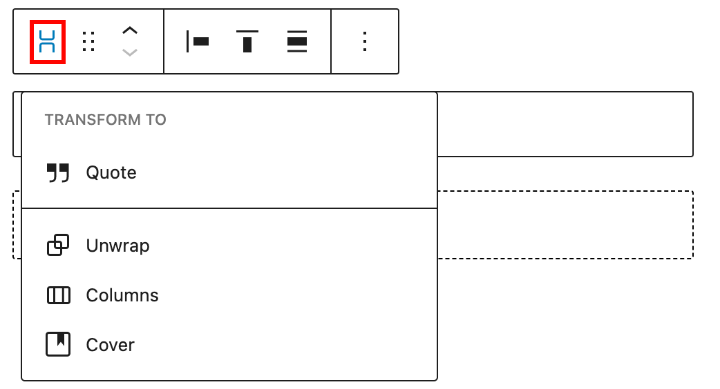 Stack block transform options