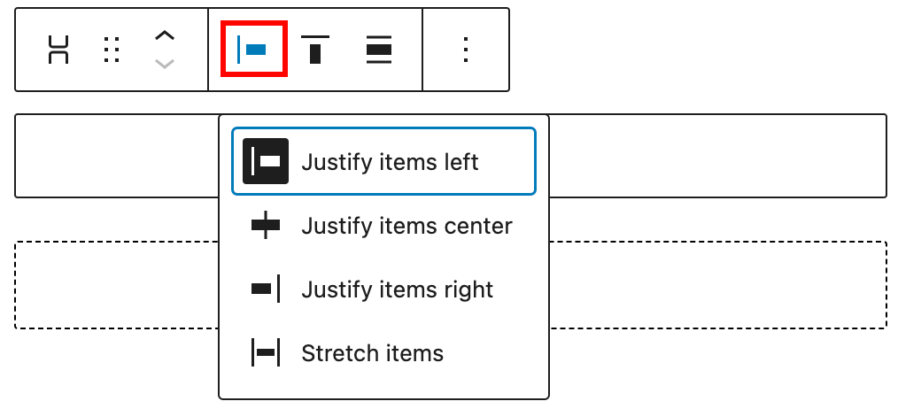 Justification settings for stack block