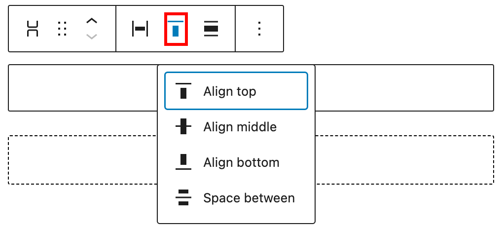 Vertical alignment settings for stack block