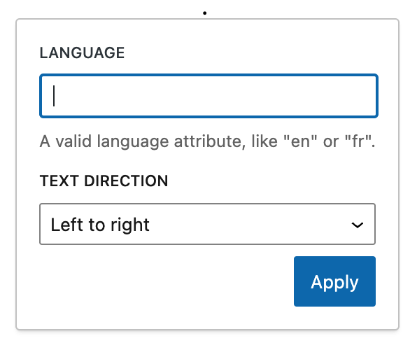 Language option settings: Language & Text Direction