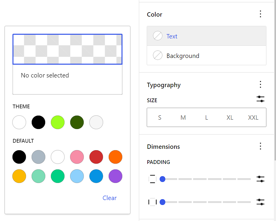 Color settings for the buttons block