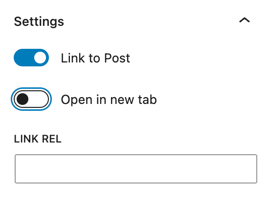 Link settings in the Post Featured Image block