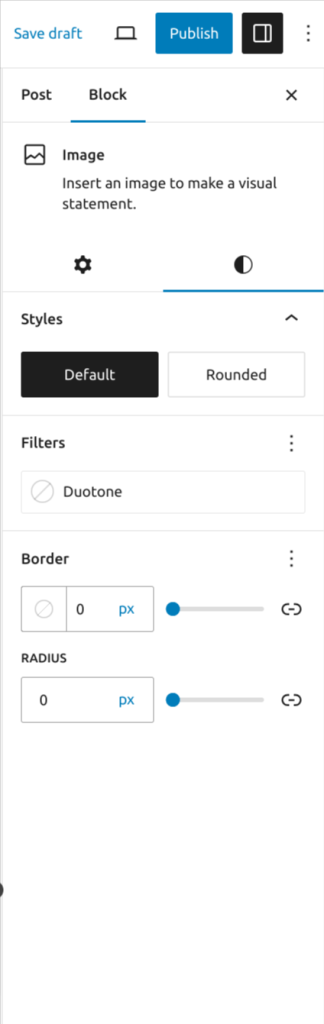 Image block style settings